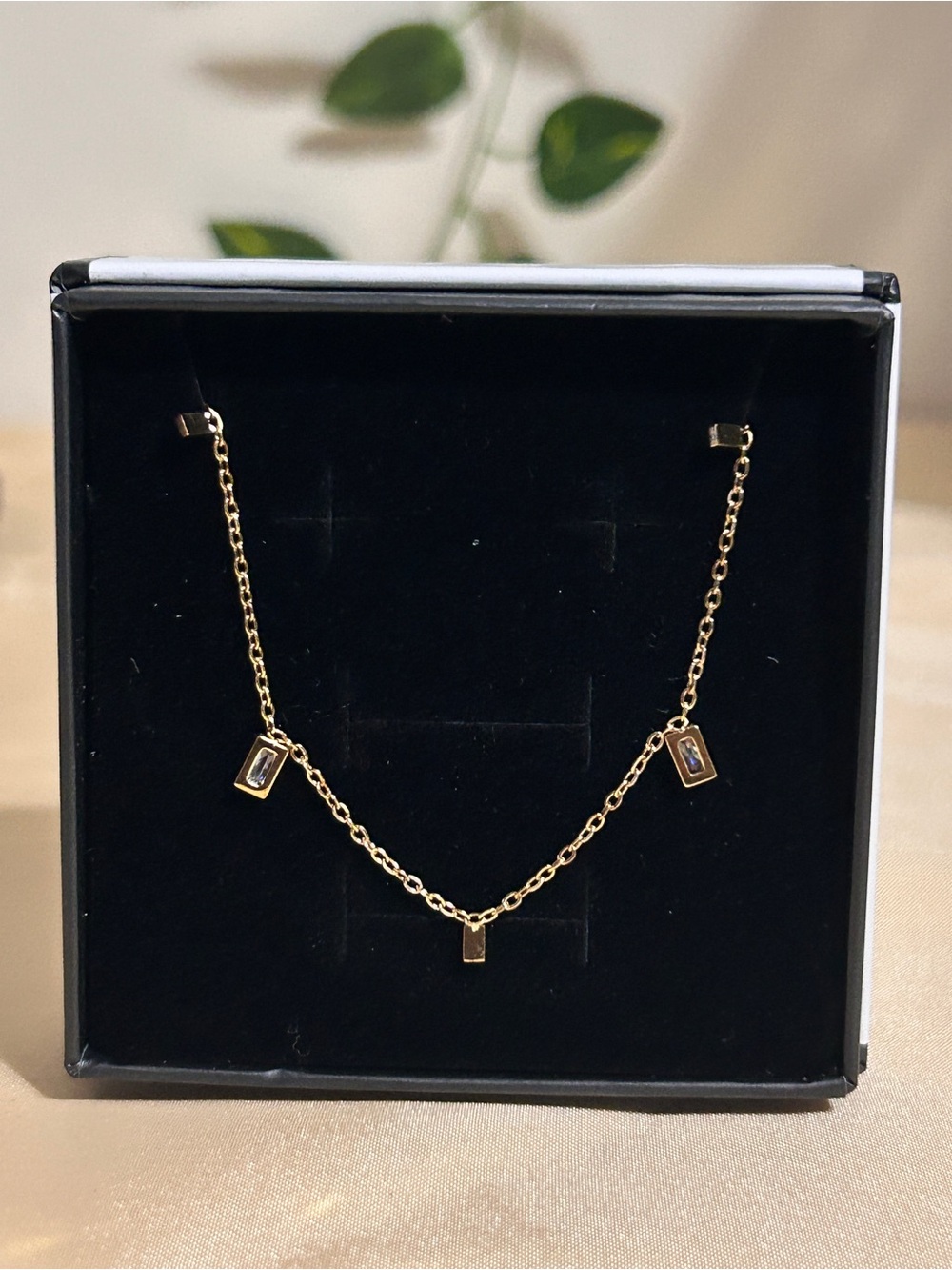 Delicate Gold Bar Necklace with Rectangular Accents - Women Jewelry